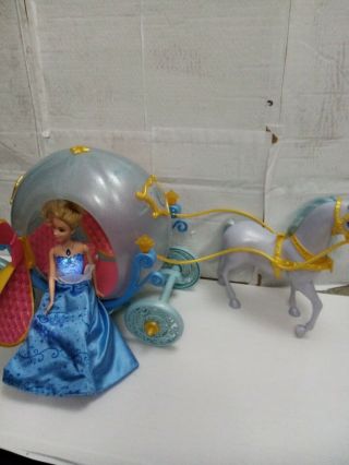 Mattel Disney Princess Cinderella Coach,  With Horse & Light Up Singing Doll