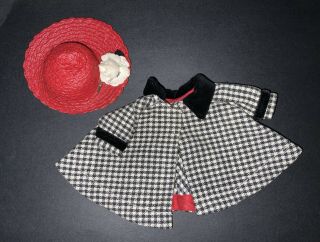 Vintage 1956 Vogue Tagged Ginny Doll Outfit Black Checker Jacket Red Hat