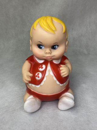 Vintage Uneeda Plumpees 1967 Rubber Squeak Toy Fat Boy Doll In Red