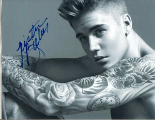 Justin Bieber Autographed Sexy Photo Hand Sign W,  Rock Star Singer 0 Tattoos