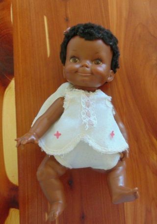 Vintage 1970 Ideal Belly Button Baby African American Black Doll 9”