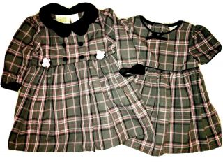 Vtg Little Bitty Girls Dress And Coat Girls Sz 18 Mo Pink/gray Plaid 2 Pc Set