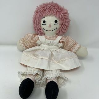 Vintage 16” Raggedy Ann Cloth Doll Embroidered " I Love You " Heart Pink Dress