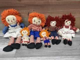 Vintage 2 16 " Hand - Made Raggedy Ann And Andy Dolls (i Love You),  4 Other Vtg