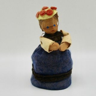 Lotte Sievers Hahn Doll German Carved Wooden Girl Figure Felt Dress Mini 3 "