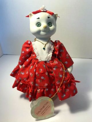 Goebel Bette Ball Dolly Dingle Porcelain Cat Doll December Zircon Pendant W/ Tag