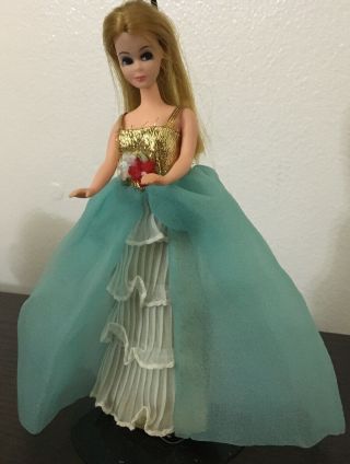 Dawn Doll Topper Vintage Gold And Aqua Blue/green Formal Dress Evening Gown
