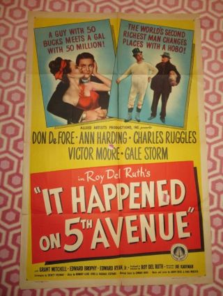 It Happen On 5th Avenue Folded Us One Sheet Poster Don De Fore Ann Harding 1947
