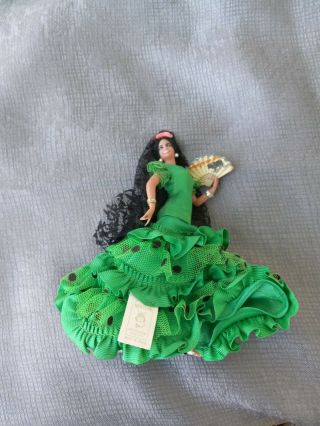 7 " Vintage Marin Chiclana Spanish Doll Flamenco Dancer Green Gown Single