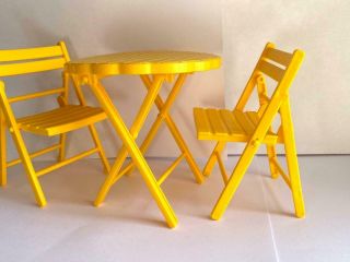 1999 Mattel Barbie Bake Shop & Cafe yellow table and chairs furniture set 3