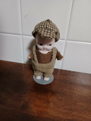 Vintage All Bisque German Doll With Side Glancing Eyes 4.  5 "