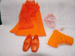 Vintage Ideal Crissy Orange Lace Dress,  Panties & Shoes