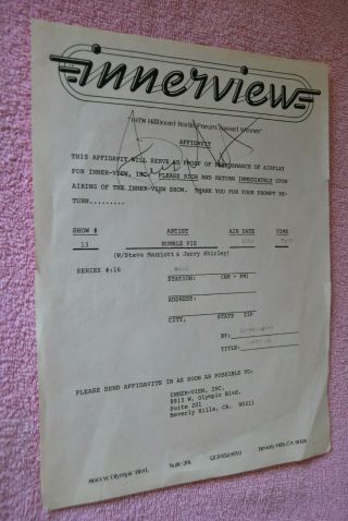 1978 Steve Marriott Signed Autograph Affidavit Humble Pie Live Ink