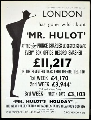 Mr Hulot’s Holiday 1953 Jacques Tati,  Nathalie Pascaud Trade Advert