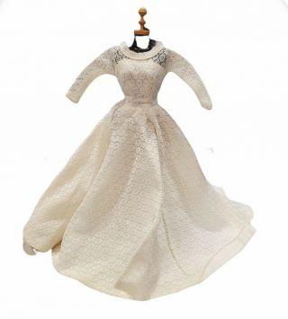 Vintage Barbie Wedding Dress Beige Long Sleeves Lace