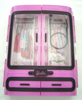 2015 Mattel Barbie Pink Wardrobe Closet W/ Handle Hard Plastic Carrying Case
