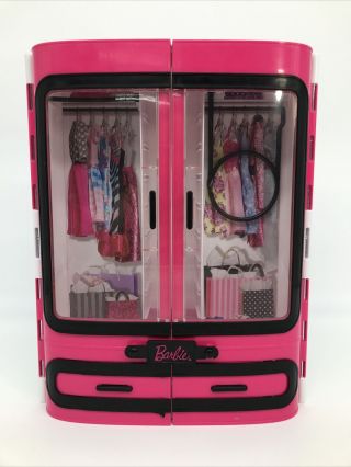 2015 Mattel Barbie Pink Wardrobe Closet With Handle Hard Plastic Carrying Case