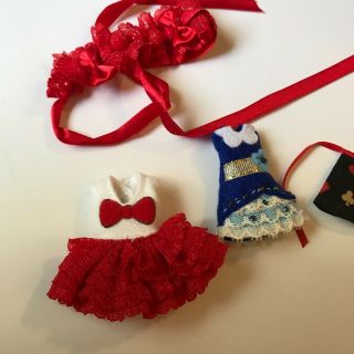 Cute Felt Dress,  A Line Dress & Red Bow Dress For Petite Blythe 4” Doll Defects