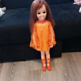 Crissy Doll Vintage Ideal 1969 Orange Lace Dress & Panties With Shoes