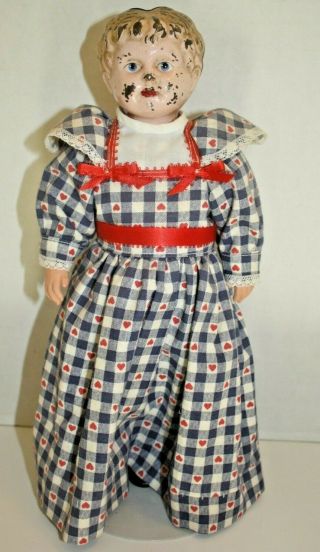 Antique Minerva German 4 Tin Metal Head Doll 12 1/2 " Tall With Stand