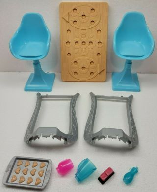 Mattel 2015 Barbie Dream House KITCHEN TABLE and 2 BLUE CHAIRS Replacement Part 2