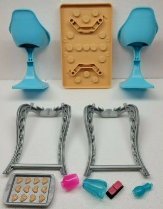 Mattel 2015 Barbie Dream House KITCHEN TABLE and 2 BLUE CHAIRS Replacement Part 3