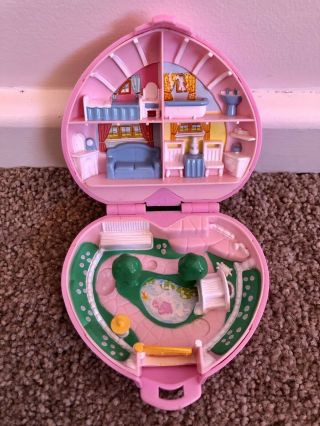 Vintage 1989 Polly Pocket Country Cottage Pink Heart Compact Bluebird