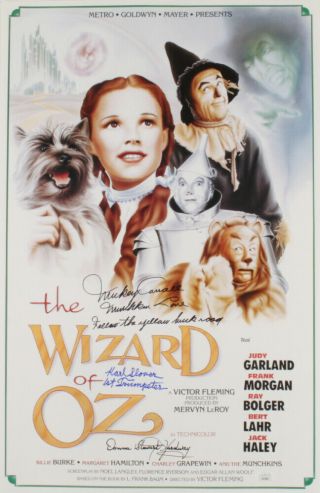 3 Munchkin Signed Wizard Of Oz 16x24 Movie Poster " Follow The Yellow Brick Road "