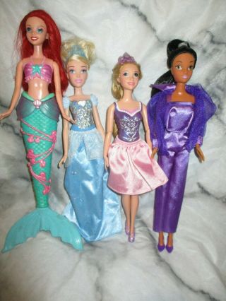 Disney Princess Barbie Doll Bundle Ariel,  Cinderella,  Jasmine And Rapunzel
