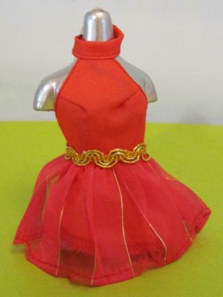 Vtg 70s Topper Dawn Doll Clothes: Red Gold Mini Dress Fits 6.  5 " Glori Dale Angie