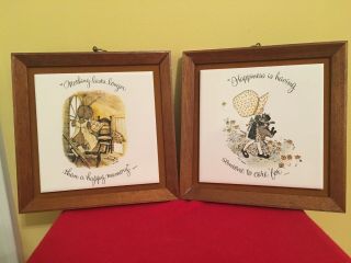 Set Of 2 - Vintage Holly Hobbie Wall Tiles - Mcmlxxiii.  8 X 8 Size,