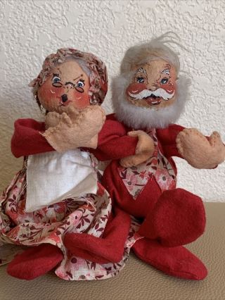 Vintage 1971 Annalee Mr.  & Mrs.  Santa Claus Mobilitee Christmas Dolls 6” Tall