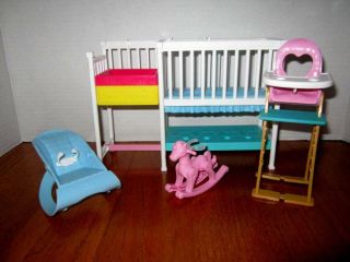 Mattel 2018 Barbie Baby Nursery Furniture Crib Horse High Chair Baby Seat