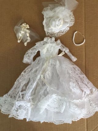 Vintage Barbie Bride White Dress Bouquet Necklace Hat