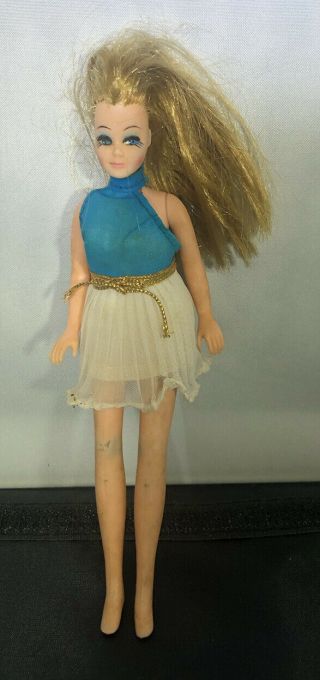 Vintage 1970’s Topper Dawn Doll Turquoise Blue & White Dress
