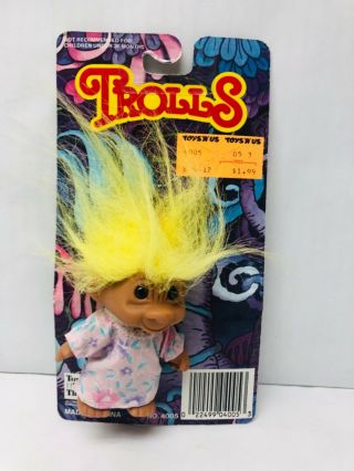 Tnt Troll On Card Vintage Toys 1990s Yellow Hair Doll W/ Outfit Collectible