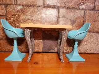 Mattel 2015 Barbie Dream House Kitchen Blue Stools Chairs & Table -