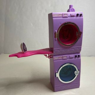 2012 Barbie Doll Glam Purple Laundry Spinning Action Washer Dryer W/ Iron
