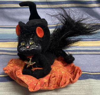 Annalee Halloween 2009 Black Cat Orange Pillow Moonlight Witch Hat Spooky