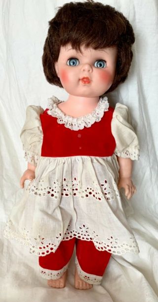 Vintage Vogue Doll Red Velvet Eyelet Lace Dress Pant Undies Sleep Eyes 15”