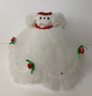 Madame Alexander Tagged Christmas 10” Doll Dress White Net Red Rose Trim