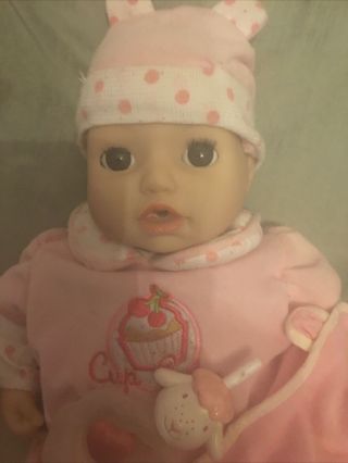 Zapf Baby Annabell Doll Cries Gurgles Open / Close Eyes With Outfit & Bottle 3