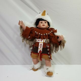 Danbury Elke Hutchens Porcelain Doll Small Brown Red Outfit Eagle Native