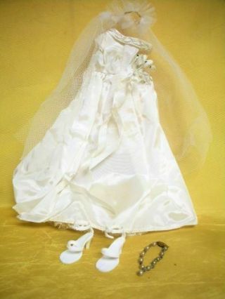 Vintage Vogue Dolls Jill Wedding Dress Veil Necklace Shoe Lace Skirt For 10” Old