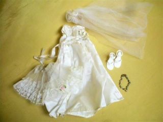 Vintage Vogue Dolls JILL Wedding DRESS Veil Necklace Shoe Lace Skirt for 10” Old 2