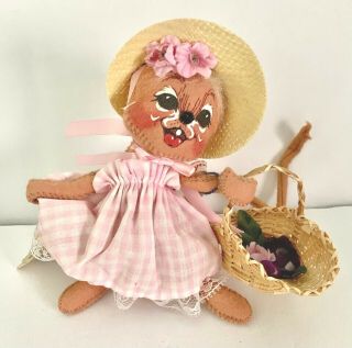 Vintage 1995 Annalee Garden Club Mouse Doll Carrying Basket Of Flowers