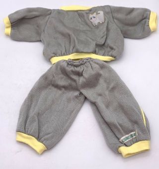 Vintage Cabbage Patch Kids Clothing Gray And Yellow Sweatsuit With Cat Patch