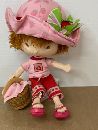 Bandai Strawberry Shortcake Soft Doll Pink Plush Toy With Basket 11”