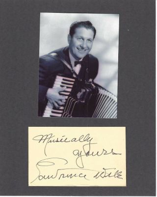 Lawrence Welk Tv Star Band Leader Signed 3x5 Signature Card With Photo