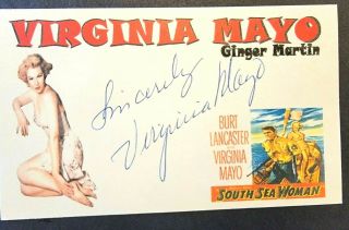 " South Sea Woman " Virginia Mayo Autographed 3x5 Index Card
